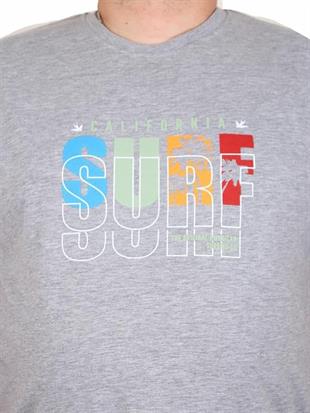 Starbattal Erkek Büyük Beden Sıfır Yaka Tişört Surf 25144 GRI MELANJ