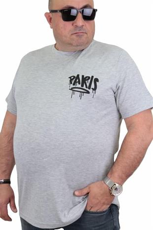 Starbattal Erkek Büyük Beden Sıfır Yaka Tişört Paris 24129 GRI MELANJ