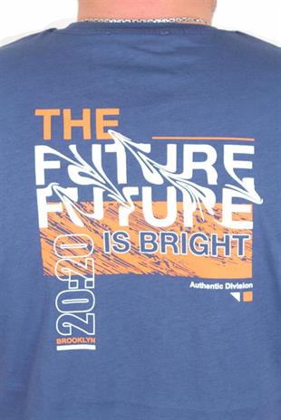 Starbattal Erkek Büyük Beden Sıfır Yaka Tişört The Future 25138 INDIGO