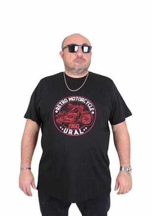 Starbattal Erkek Büyük Beden Sıfır Yaka Tişört Motorcycle 25171 SIYAH