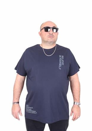 Starbattal Erkek Büyük Beden Sıfır Yaka Tişört Believe 25157 LACIVERT