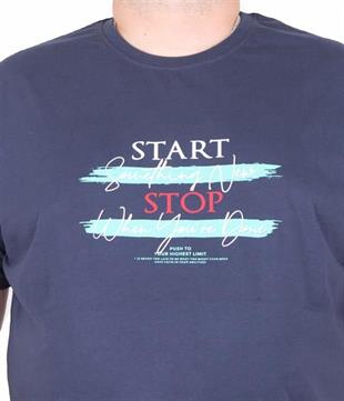 Starbattal Erkek Büyük Beden Sıfır Yaka Tişört Start Stop 25178 LACIVERT