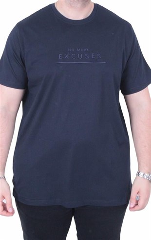 Starbattal Erkek Büyük Beden Sıfır Yaka Tişört Excuses 26130 LACIVERT