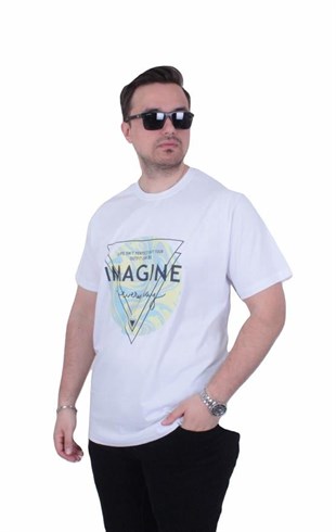 Starbattal Erkek Büyük Beden Sıfır Yaka Tişört Imagine 26132 BEYAZ