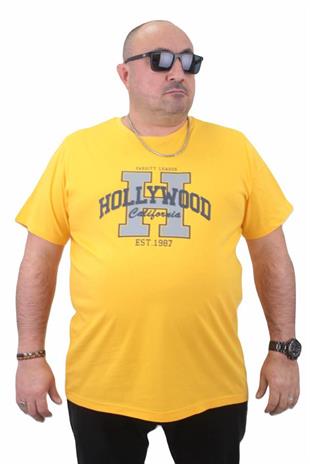 Starbattal Erkek Büyük Beden Sıfır Yaka Tişört Hollywood 23179 SARI