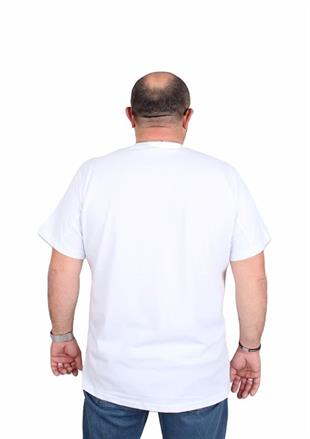 Starbattal Erkek Büyük Beden Sıfır Yaka Tişört Never 25165 BEYAZ