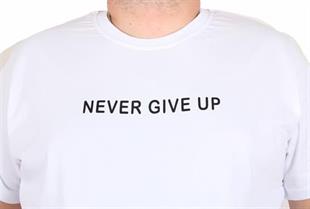 Starbattal Erkek Büyük Beden Sıfır Yaka Tişört Never Give Up 25140 BEYAZ