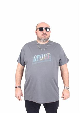 Starbattal Erkek Büyük Beden Sıfır Yaka Tişört Sport 25162 FUME