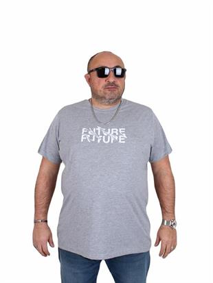 Starbattal Erkek Büyük Beden Sıfır Yaka Tişört The Future 25138 GRI MELANJ