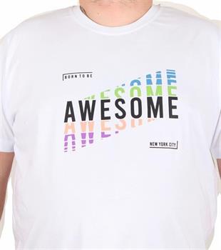 Starbattal Erkek Büyük Beden Sıfır Yaka Tişört Awesome 25164 BEYAZ