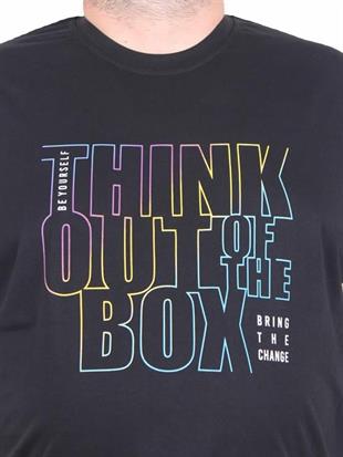 Starbattal Erkek Büyük Beden Sıfır Yaka Tişört Think Out Box 25163 SIYAH