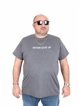 Starbattal Erkek Büyük Beden Sıfır Yaka Tişört Never Give Up 25140 ANTRASİT MELANJ