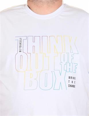Starbattal Erkek Büyük Beden Sıfır Yaka Tişört Think Out Box 25163 BEYAZ