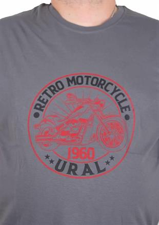 Starbattal Erkek Büyük Beden Sıfır Yaka Tişört Motorcycle 25171 FUME