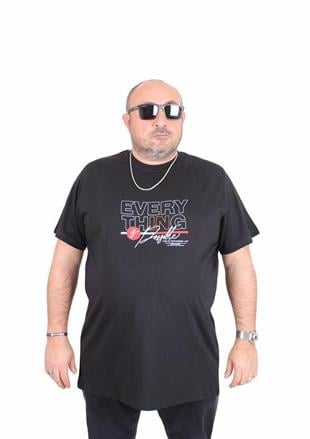 Starbattal Erkek Büyük Beden Sıfır Yaka Tişört İn Possible 25147 SIYAH