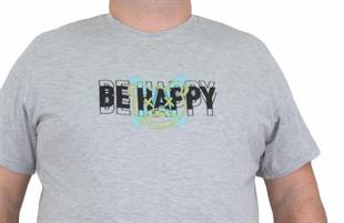 Starbattal Erkek Büyük Beden Sıfır Yaka Tişört Be Happy 24131 GRI MELANJ