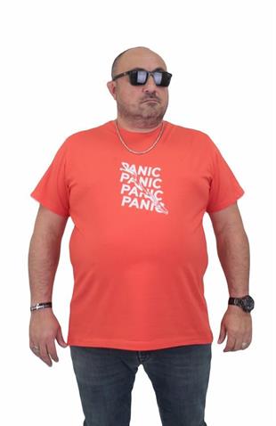 Starbattal Erkek Büyük Beden Sıfır Yaka Tişört Panic 24135 Nar Çiçeği