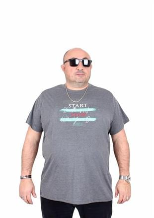 Starbattal Erkek Büyük Beden Sıfır Yaka Tişört Start Stop 25178 ANTRASİT MELANJ