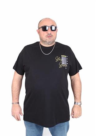 Starbattal Erkek Büyük Beden Sıfır Yaka Tişört Stay Strong 25159 SIYAH