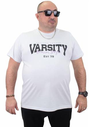 Starbattal Erkek Büyük Beden Sıfır Yaka Tişört Varsity 23184 BEYAZ