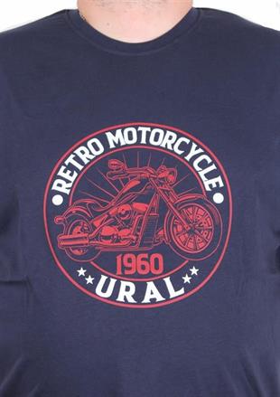 Starbattal Erkek Büyük Beden Sıfır Yaka Tişört Motorcycle 25171 LACIVERT