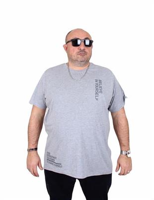 Starbattal Erkek Büyük Beden Sıfır Yaka Tişört Believe 25157 GRI MELANJ