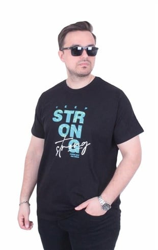 Starbattal Erkek Büyük Beden Sıfır Yaka Tişört Strong 26154 SIYAH