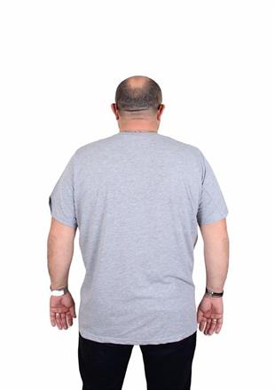 Starbattal Erkek Büyük Beden Sıfır Yaka Tişört Believe 25157 GRI MELANJ