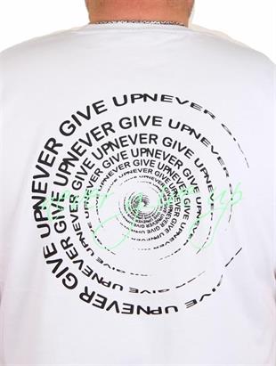 Starbattal Erkek Büyük Beden Sıfır Yaka Tişört Never Give Up 25140 BEYAZ