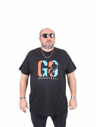 Starbattal Erkek Büyük Beden Sıfır Yaka Tişört Lets Go 25161 SIYAH