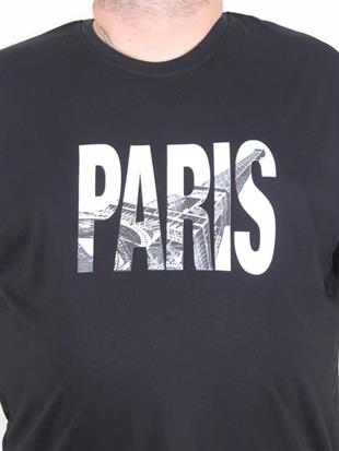 Starbattal Erkek Büyük Beden Sıfır Yaka Tişört Paris 25179 SIYAH