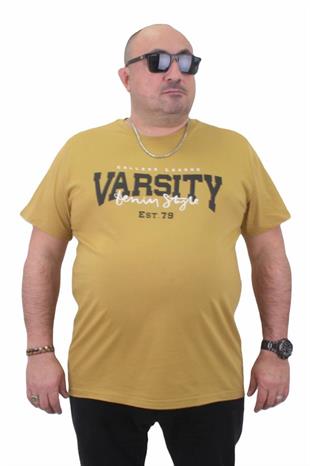 Starbattal Erkek Büyük Beden Sıfır Yaka Tişört Varsity 23184 Limon