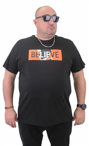 Starbattal Erkek Büyük Beden Sıfır Yaka Tişört Believe 23180 SIYAH