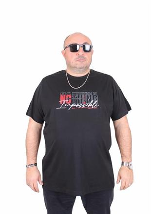 Starbattal Erkek Büyük Beden Sıfır Yaka Tişört impossible 25169 SIYAH