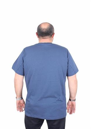 Starbattal Erkek Büyük Beden Sıfır Yaka Tişört Lets Go 25161 INDIGO