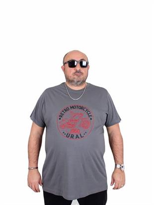 Starbattal Erkek Büyük Beden Sıfır Yaka Tişört Motorcycle 25171 FUME