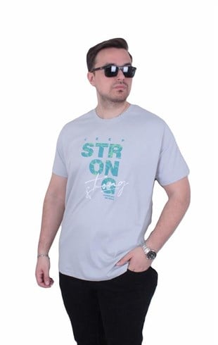 Starbattal Erkek Büyük Beden Sıfır Yaka Tişört Strong 26154 Taş Gri