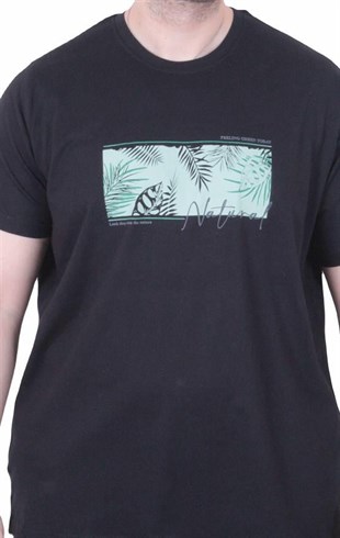Starbattal Erkek Büyük Beden Sıfır Yaka Tişört Natural 26134 SIYAH