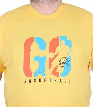 Starbattal Erkek Büyük Beden Sıfır Yaka Tişört Lets Go 25161 SARI