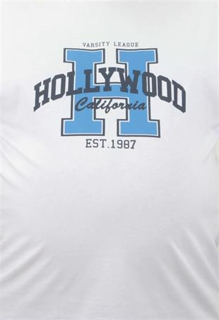 Starbattal Erkek Büyük Beden Sıfır Yaka Tişört Hollywood 23179 BEYAZ