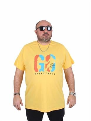Starbattal Erkek Büyük Beden Sıfır Yaka Tişört Lets Go 25161 SARI