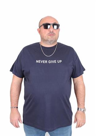 Starbattal Erkek Büyük Beden Sıfır Yaka Tişört Never Give Up 25140 LACIVERT
