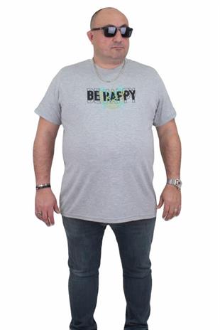 Starbattal Erkek Büyük Beden Sıfır Yaka Tişört Be Happy 24131 GRI MELANJ