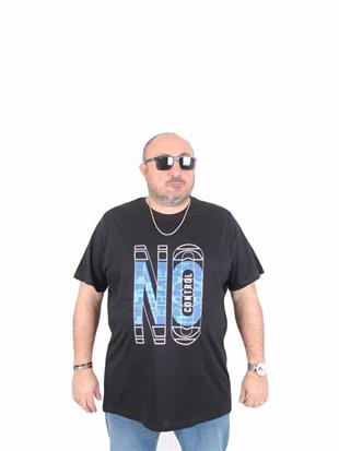 Starbattal Erkek Büyük Beden Sıfır Yaka Tişört No Control 25172 SIYAH