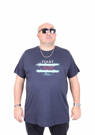 Starbattal Erkek Büyük Beden Sıfır Yaka Tişört Start Stop 25178 LACIVERT