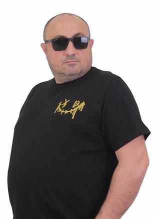 Starbattal Erkek Büyük Beden Sıfır Yaka Tişört Gang 24132 SIYAH