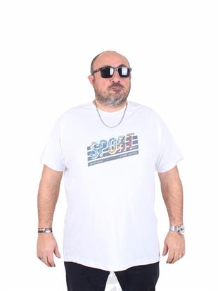 Starbattal Erkek Büyük Beden Sıfır Yaka Tişört Sport 25162 BEYAZ
