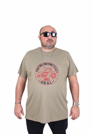 Starbattal Erkek Büyük Beden Sıfır Yaka Tişört Motorcycle 25171 HAKI