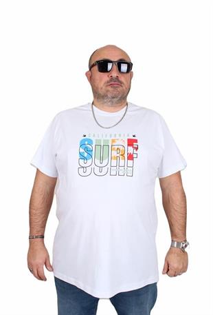 Starbattal Erkek Büyük Beden Sıfır Yaka Tişört Surf 25144 BEYAZ