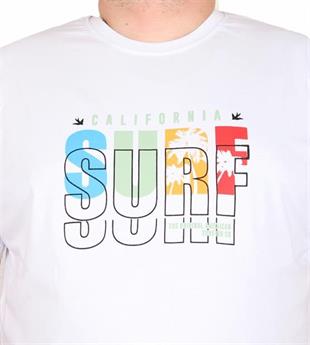 Starbattal Erkek Büyük Beden Sıfır Yaka Tişört Surf 25144 BEYAZ